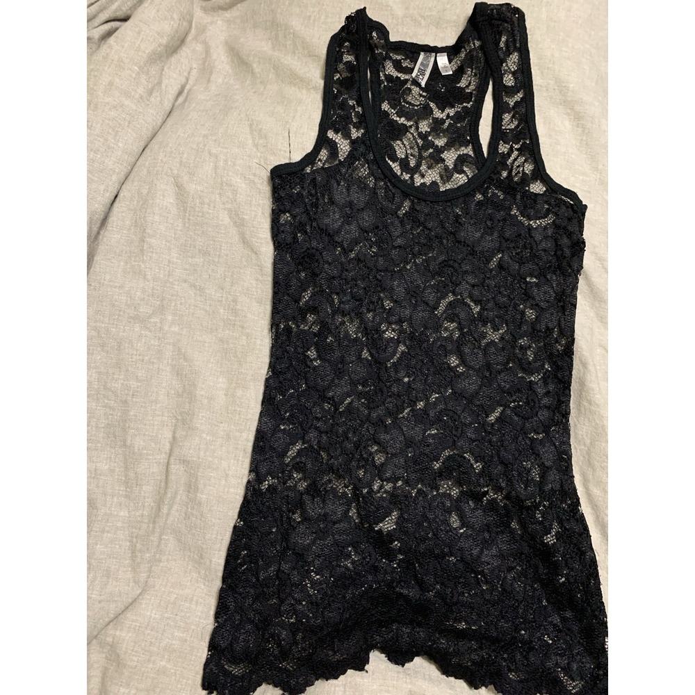 BKE Black Lace‎ Tank Top Women's Small Sheer Floral Scalloped Hem Y2K